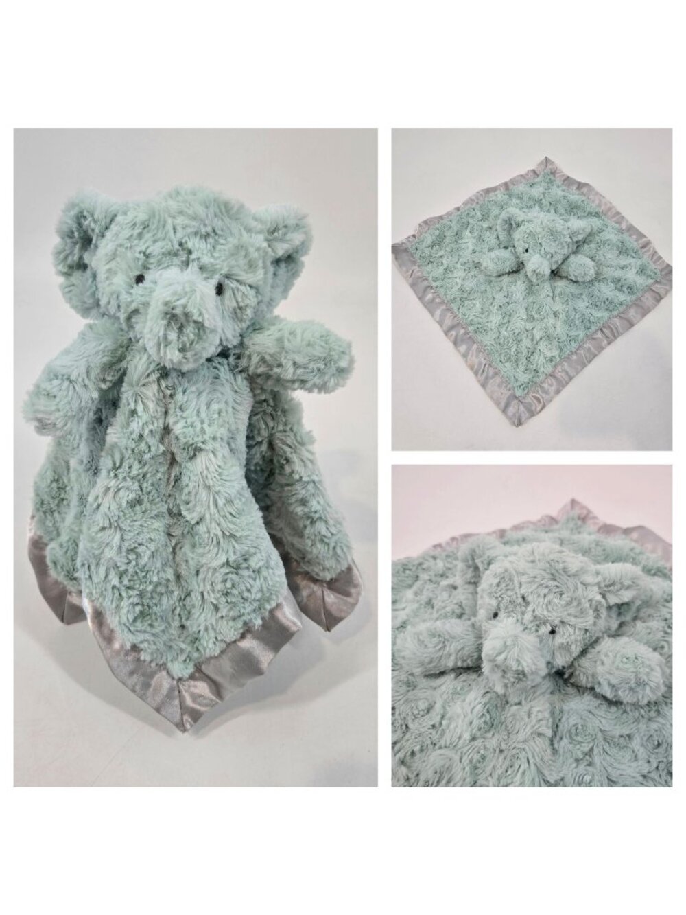 Cloud Island Elephant Lovey Security Blanket Plush Baby Toy Satin Trim Green